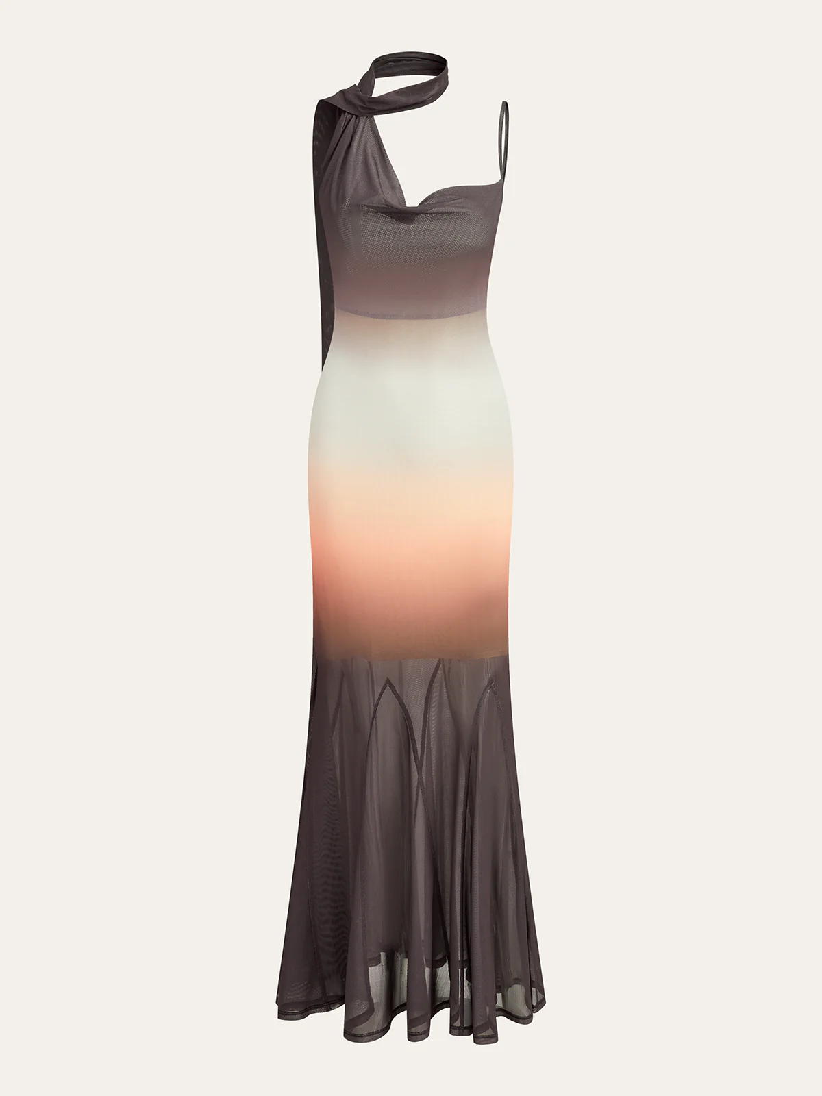 Halter Neck Ombre Mesh Maxi Dress - Wholesalesil