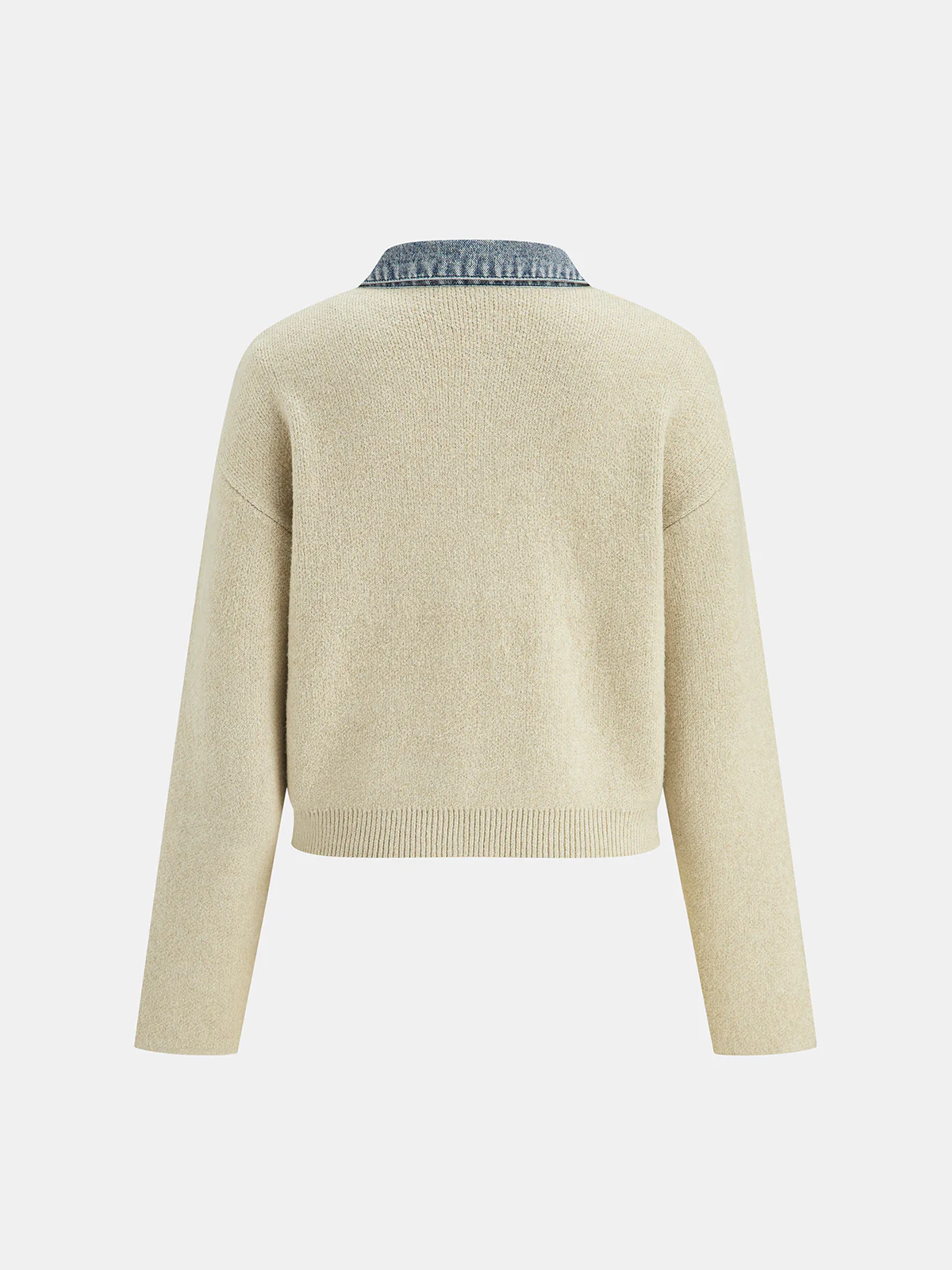 Denim Panel Zipper-Front Knit Cardigan - Wholesalesil