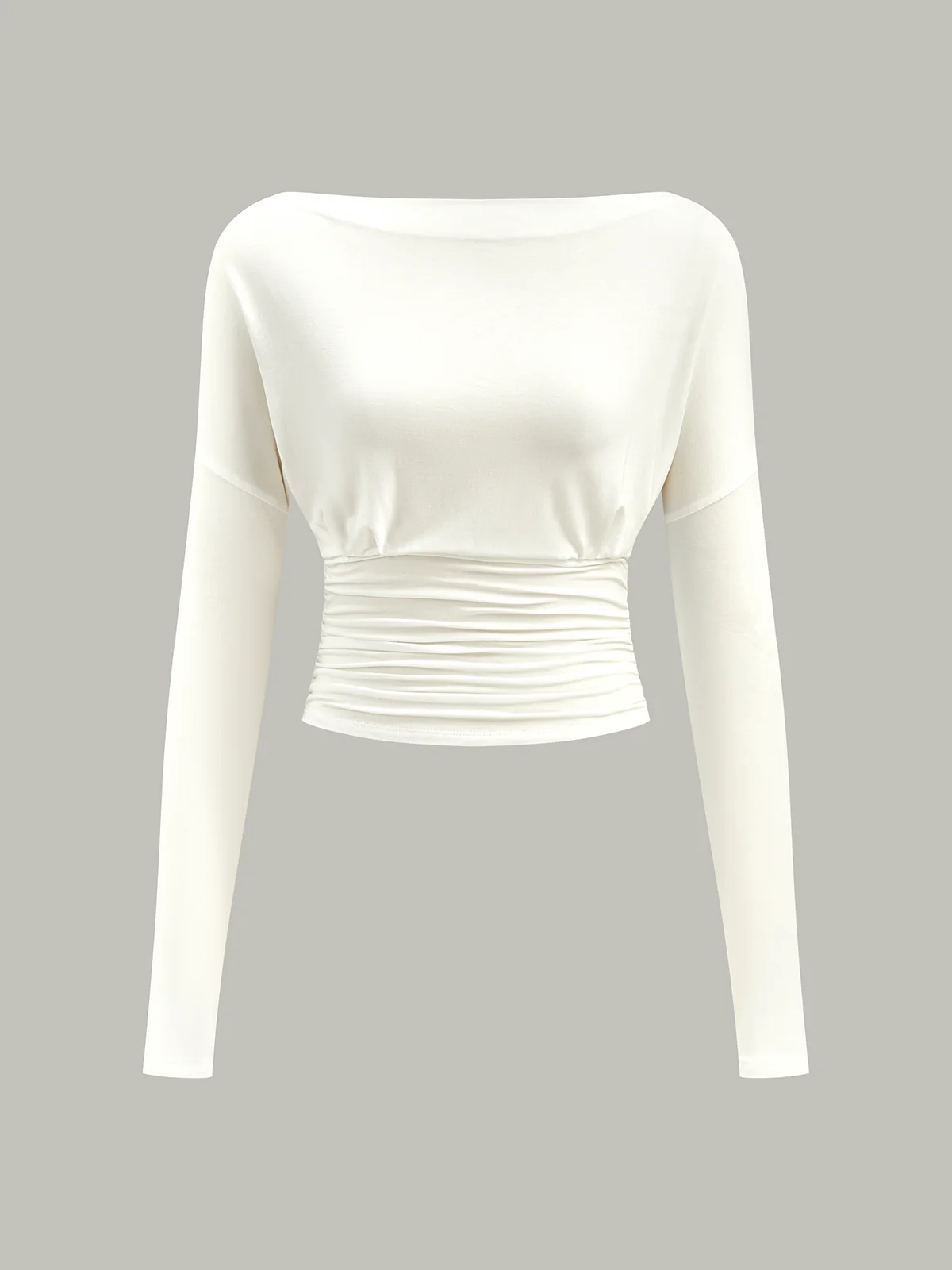 Semi-Sheer Ruched Waist Long-Sleeve Top - Wholesalesil