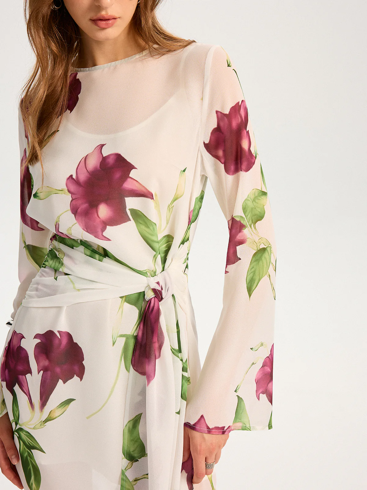 Semi-Sheer Floral Print Chiffon Mini Dress - Wholesalesil