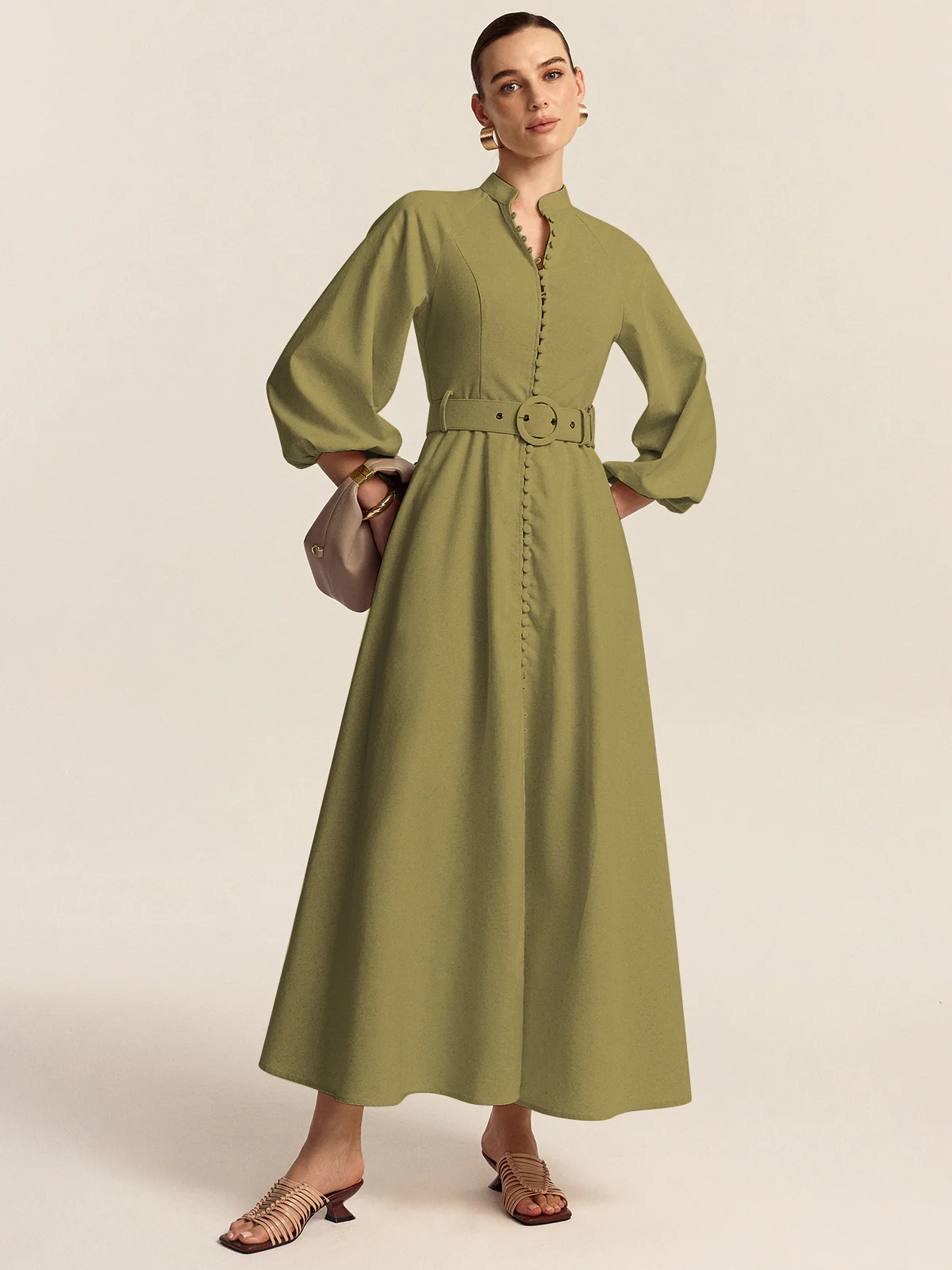 Belted Button Front Maxi Dress - Wholesalesil