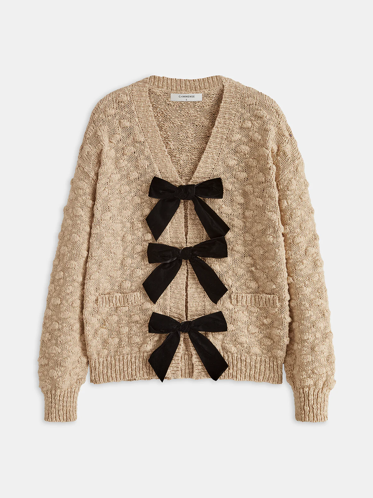 Bow Detail Textured Knit Cardigan - Wholesalesil