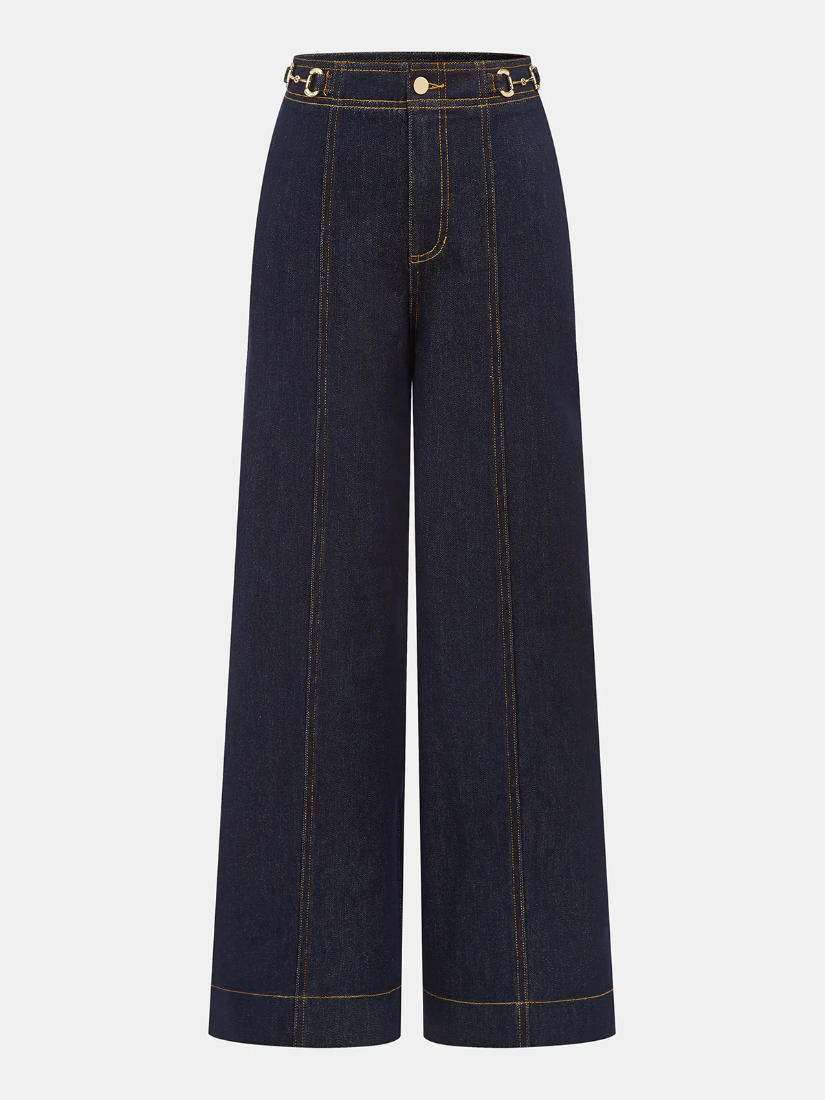 Horsebit Detail Denim Mid-Waist Jeans - Wholesalesil