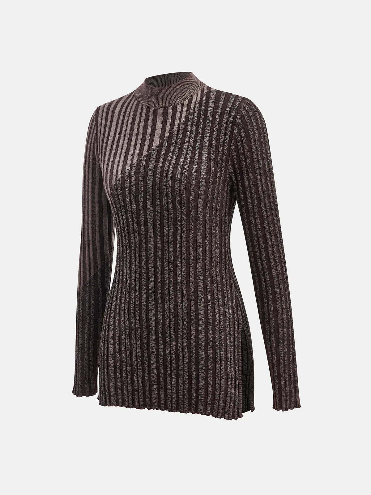 Wool Blend Two-Tone Mock Neck Knit Top - Wholesalesil