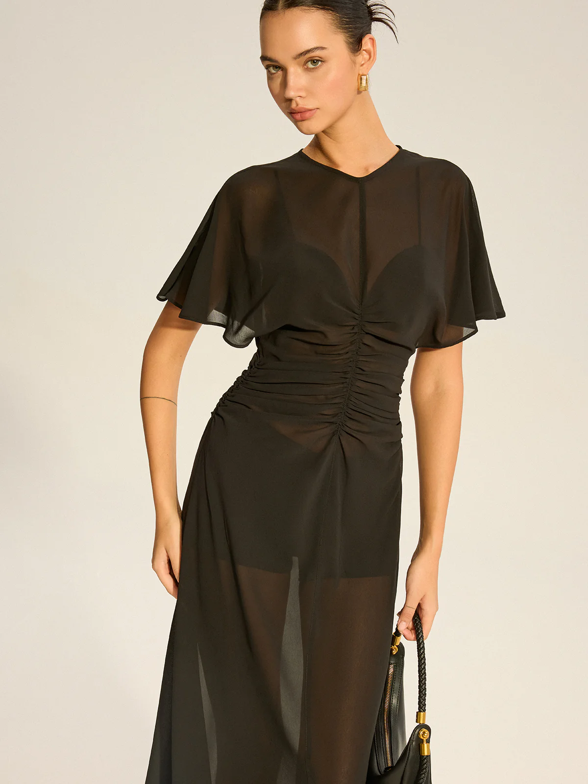 Sheer Chiffon Midi Dress with Lining Slip Two-Piece Set - Wholesalesil
