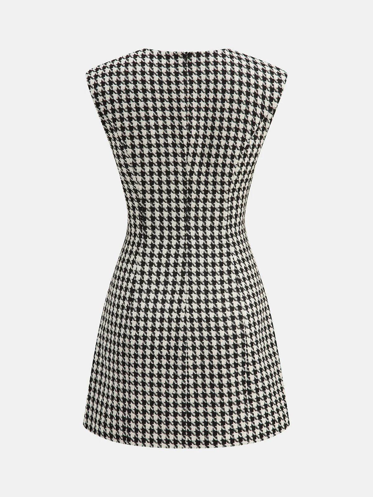 Houndstooth Tweed Mini Dress with Horsebit Detail - Wholesalesil