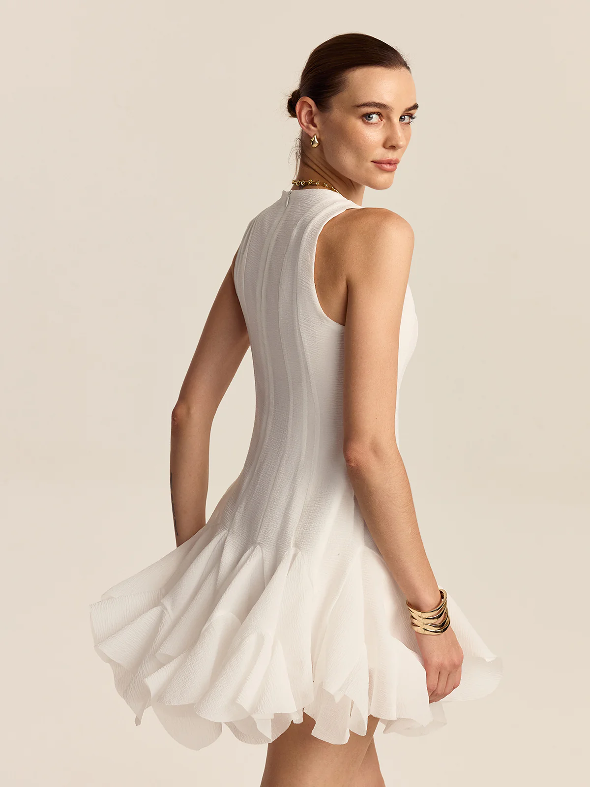 Semi-Sheer Ruffled Hem Mini Dress - Wholesalesil