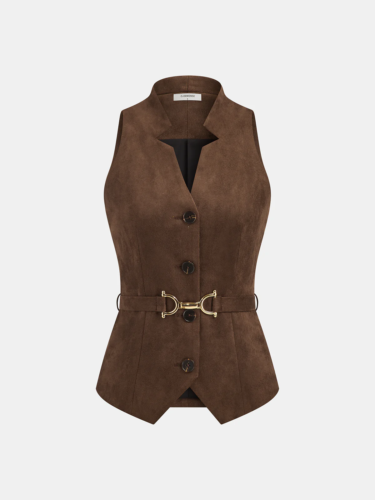 Belted Suede Effect Button-Front Vest - Wholesalesil