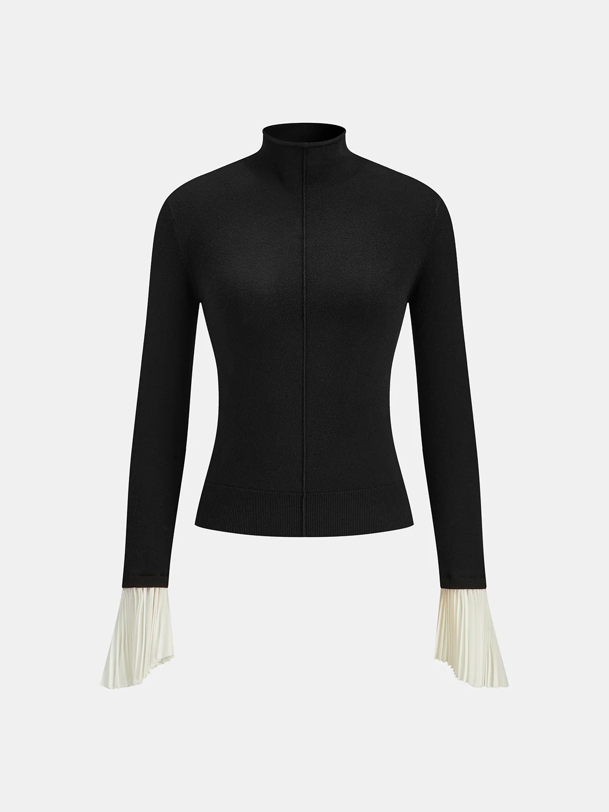 Contrast Pleated Cuff Mock Neck Sweater - Wholesalesil