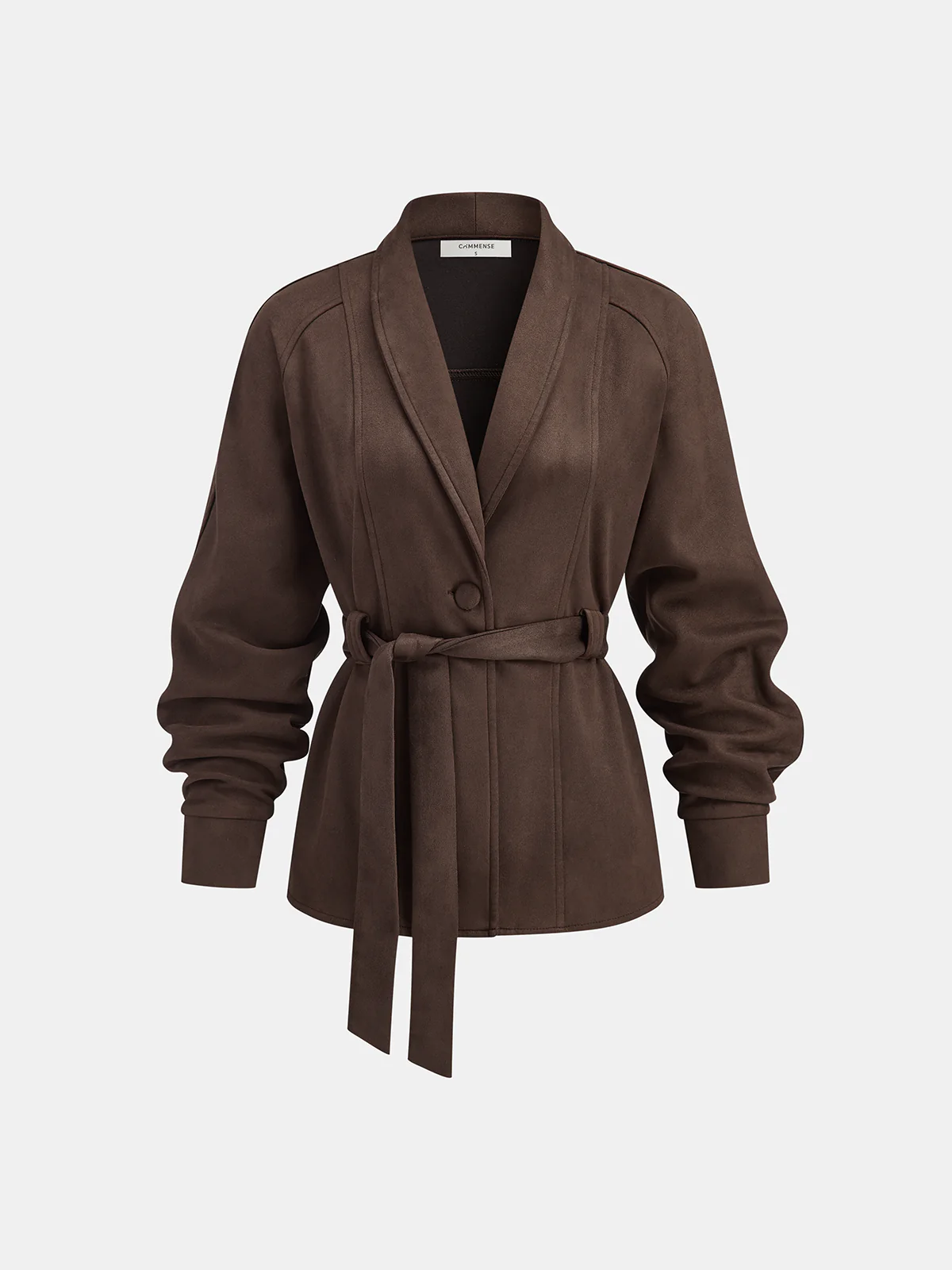 Suede Effect Belted Shawl Collar Jacket - Wholesalesil