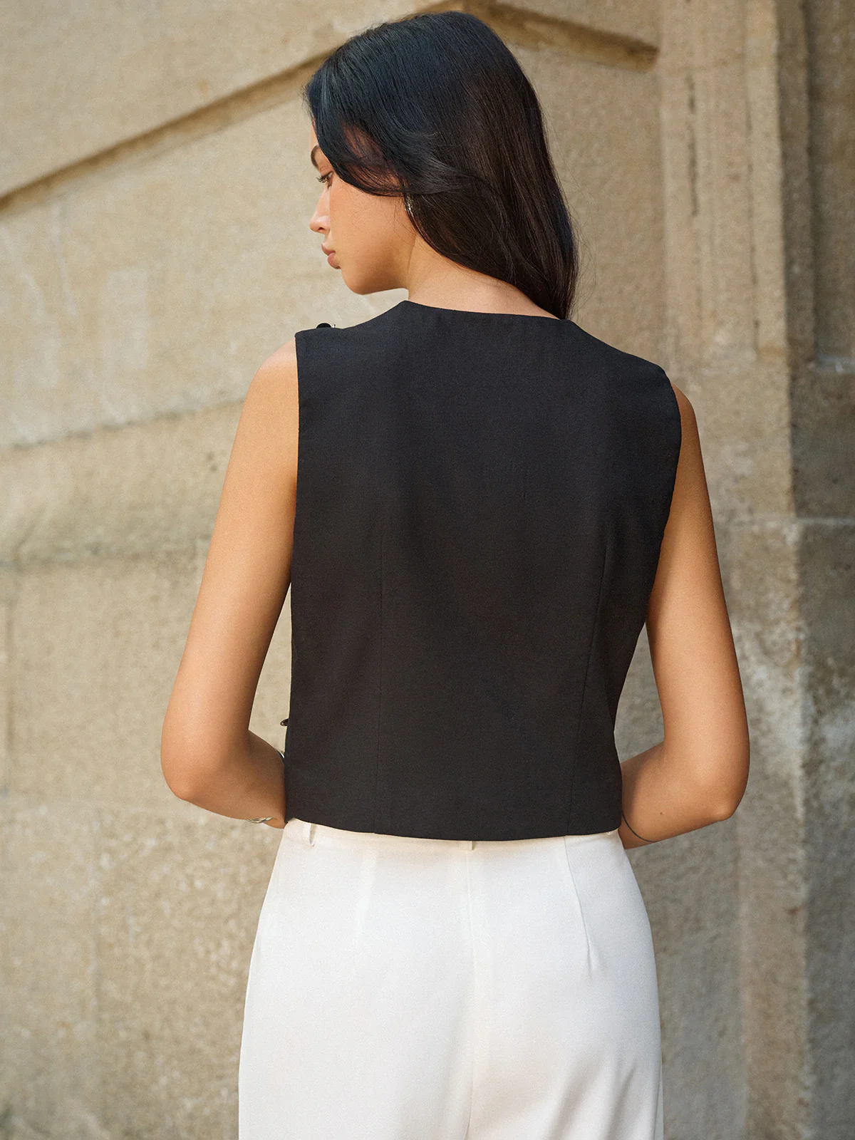 Metal Decor V-Neck Vest - Wholesalesil