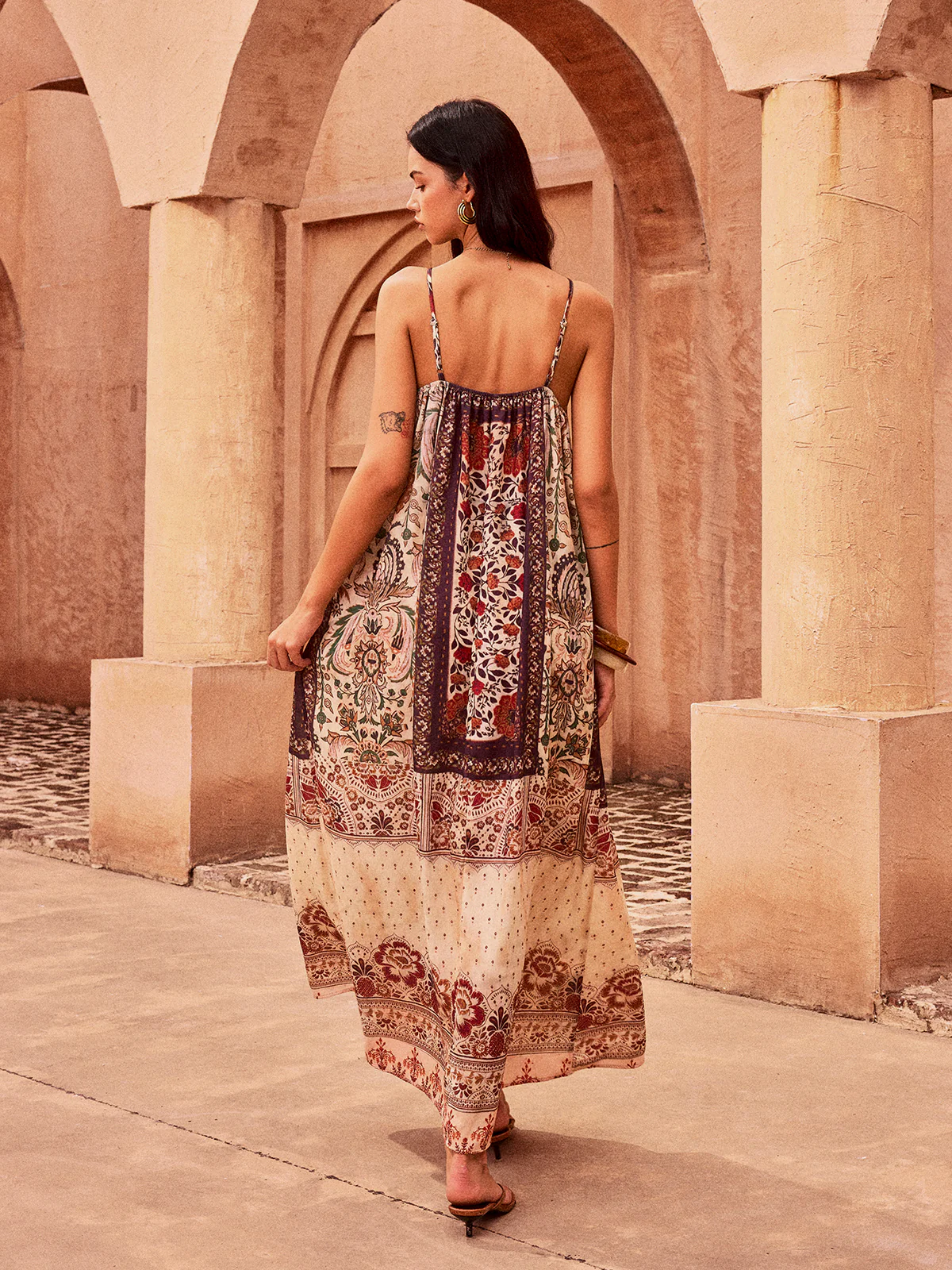 Paisley Printed Beaded Maxi Dress - Wholesalesil