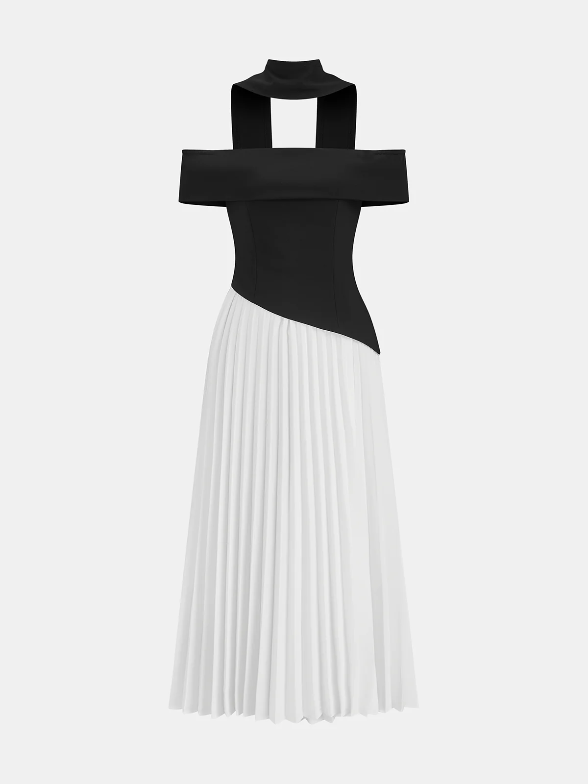 Color-Block Off-Shoulder Pleated Maxi Dress - Wholesalesil