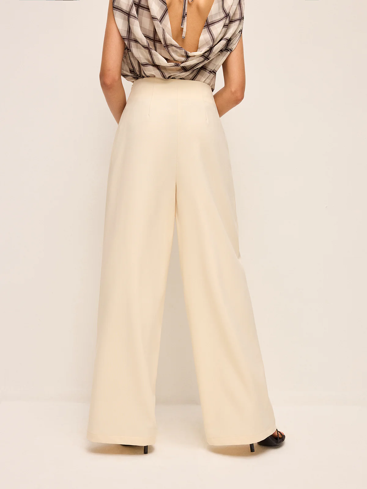 Mid-Waisted Wide-Leg Pants With Belted Detail - Wholesalesil
