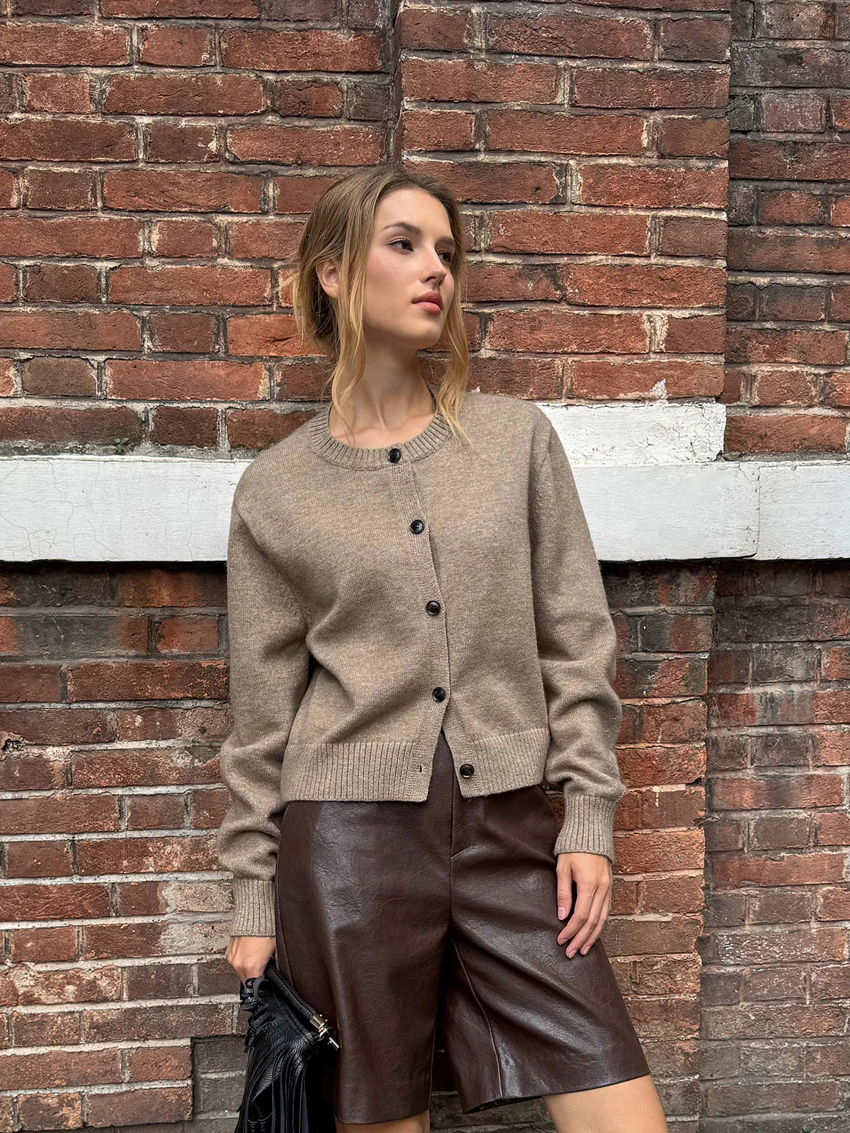 Crew Neck Button-Front Knit Cardigan - Wholesalesil