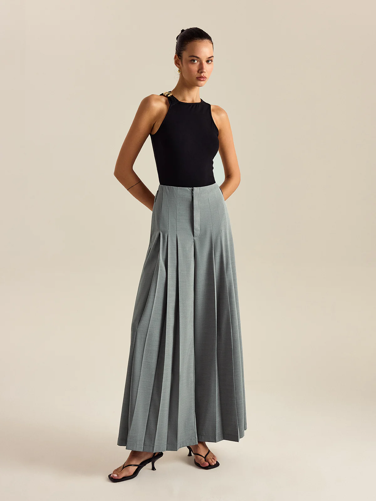 Pleated Wide-Leg Pants - Wholesalesil