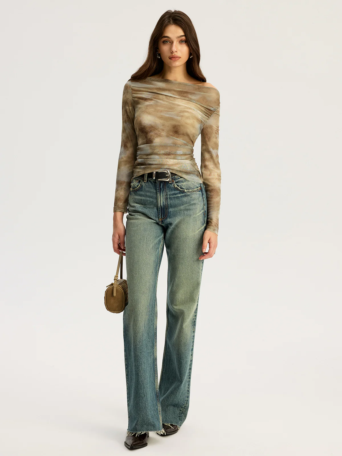 Tie Dye Print Off-shoulder Long Sleeve Top - Wholesalesil