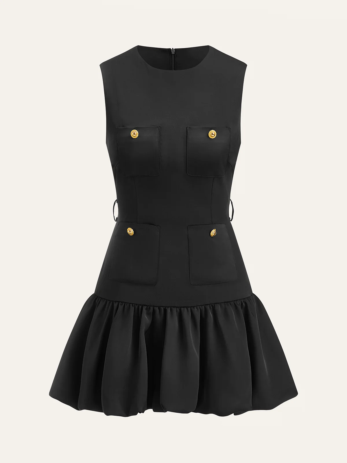 Ruffled Hem Metal Button Mini Dress Without Belt - Wholesalesil