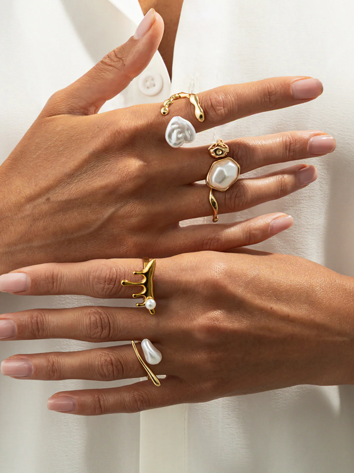 5pcs Golden Irregular Pearl Ring Set - Wholesalesil