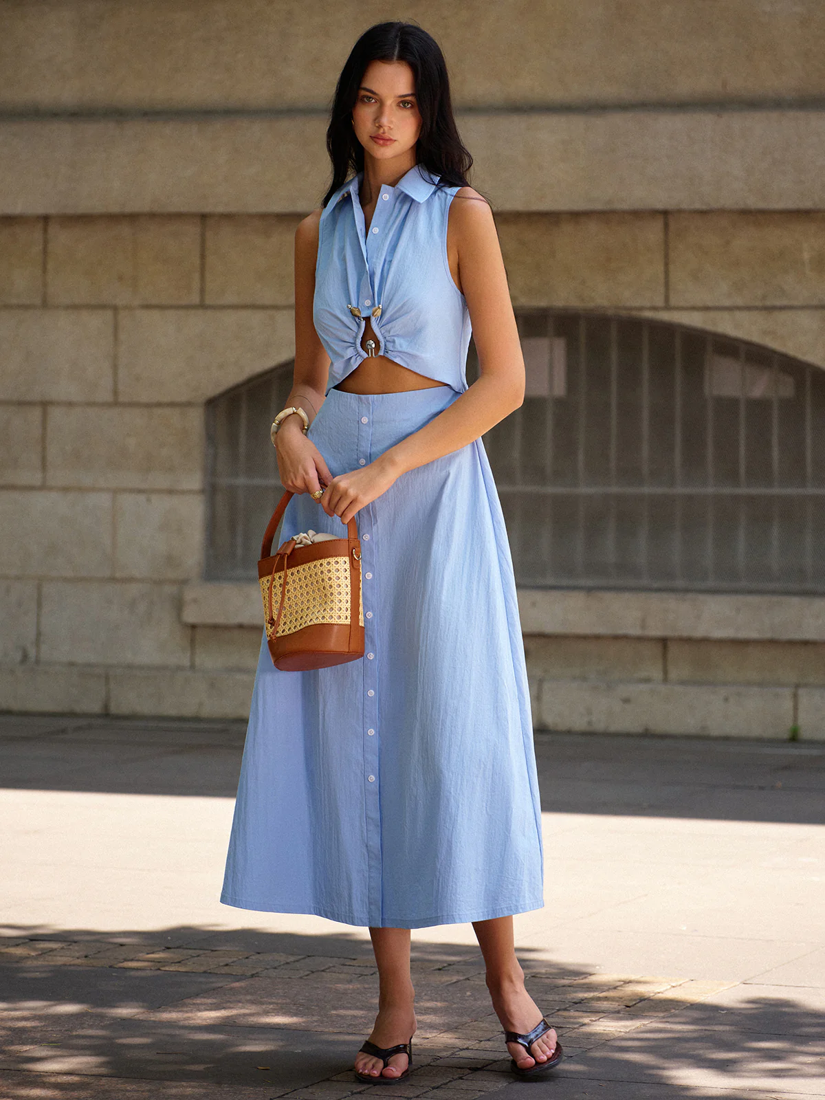 Metal Decor Cutout Dress - Wholesalesil