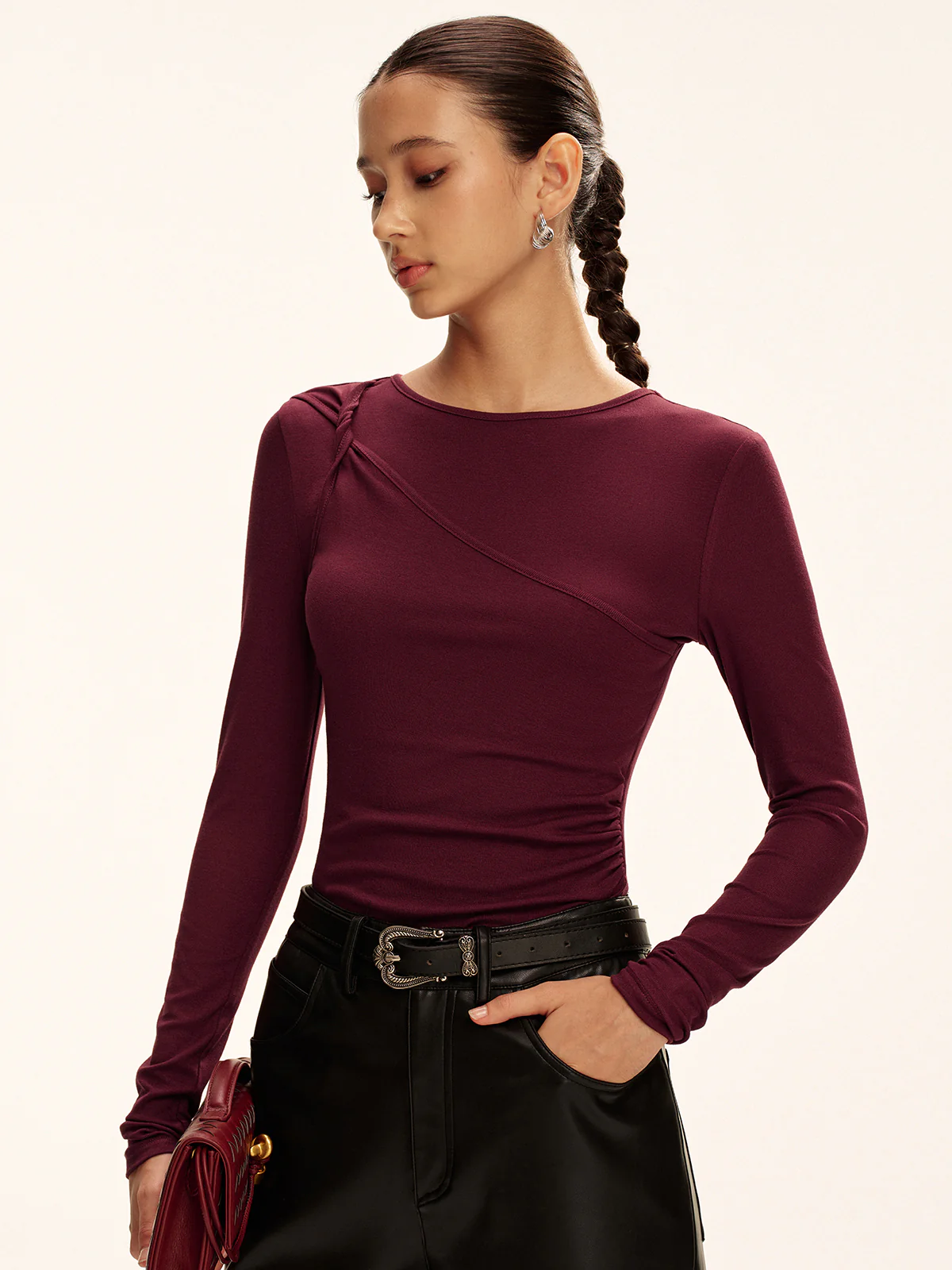 Asymmetric Twist Long-Sleeve Top - Wholesalesil
