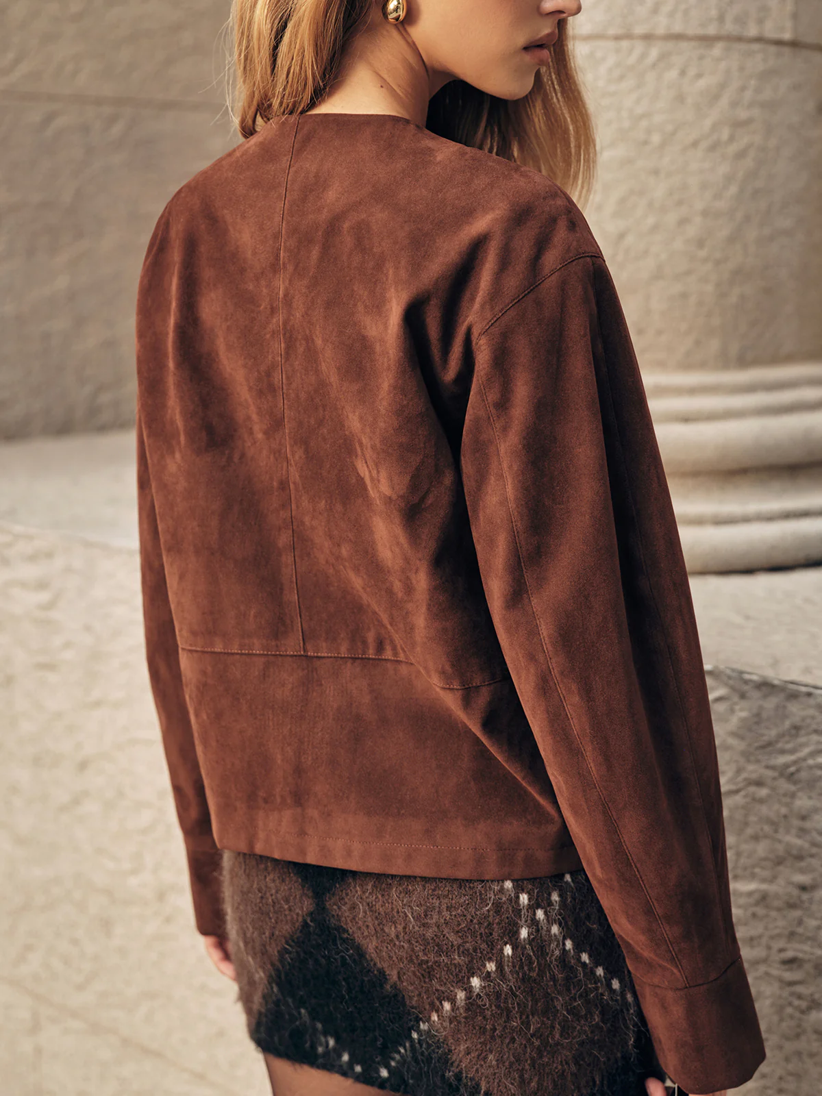 Metal Button Suede Effect Jacket - Wholesalesil