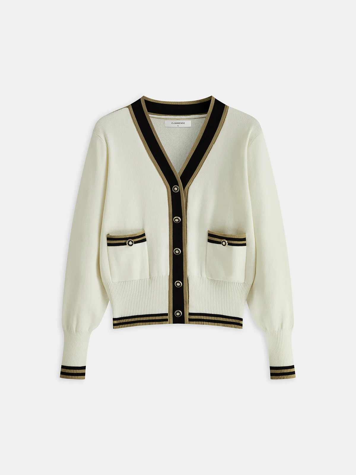 Contrast-Trim Metal Button Cardigan - Wholesalesil