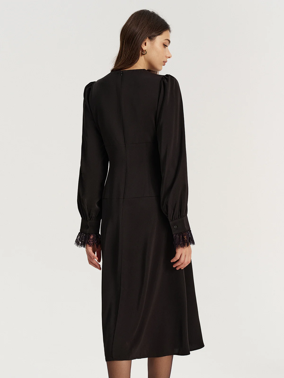 Lace V-Neck Bow Detail Satin Midi Dress - Wholesalesil