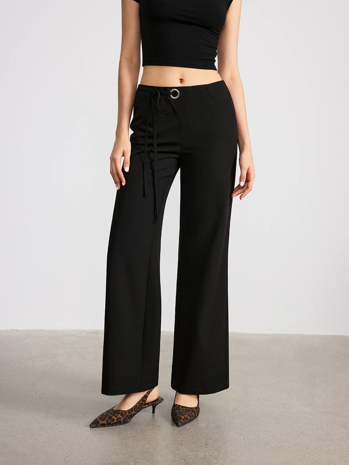 Mid-Waist Straight-Leg Pants - Wholesalesil