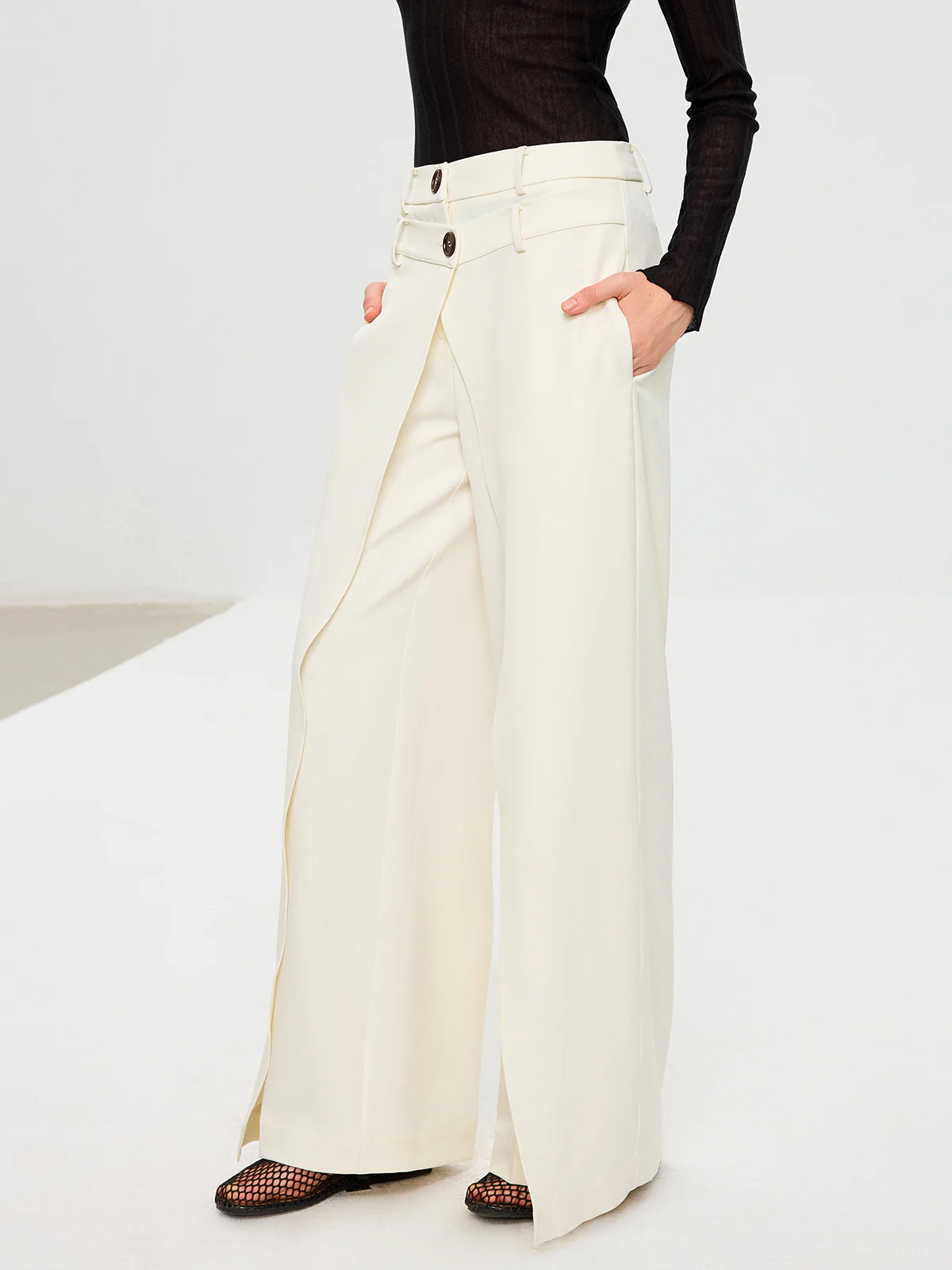 Double Waistband Layered Wide-Leg Pants - Wholesalesil