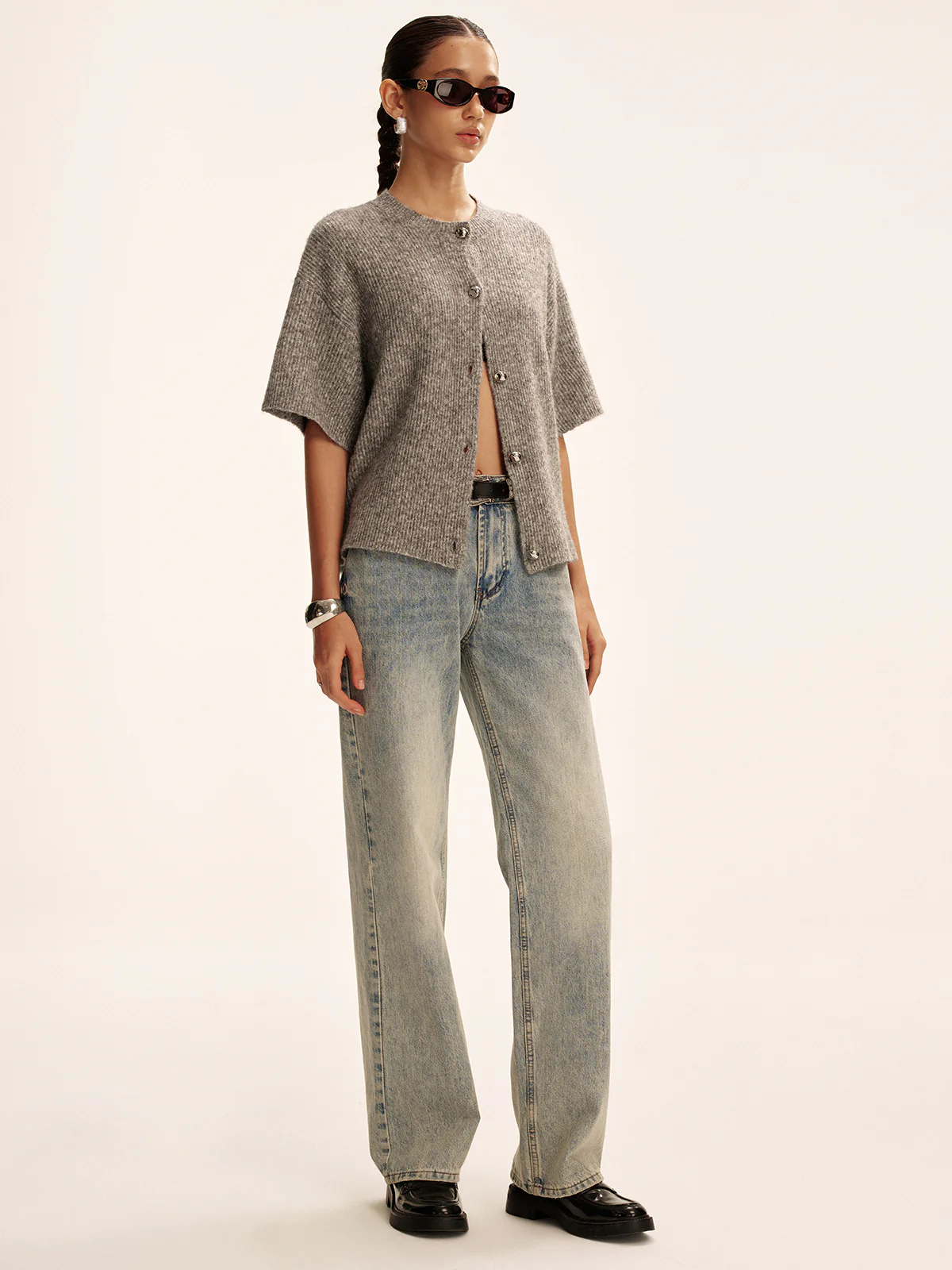 Wool-Blend Short-Sleeved Cardigan - Wholesalesil