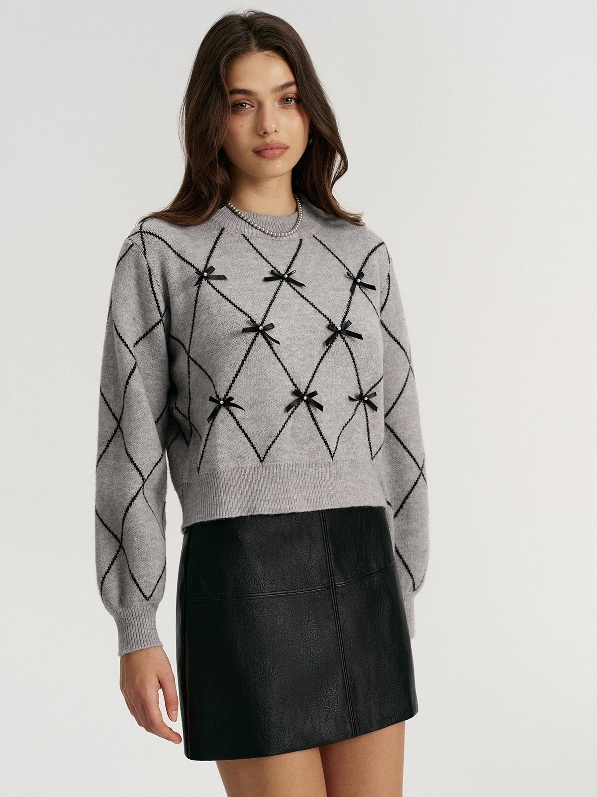 Argyle Bow Detail Sweater - Wholesalesil