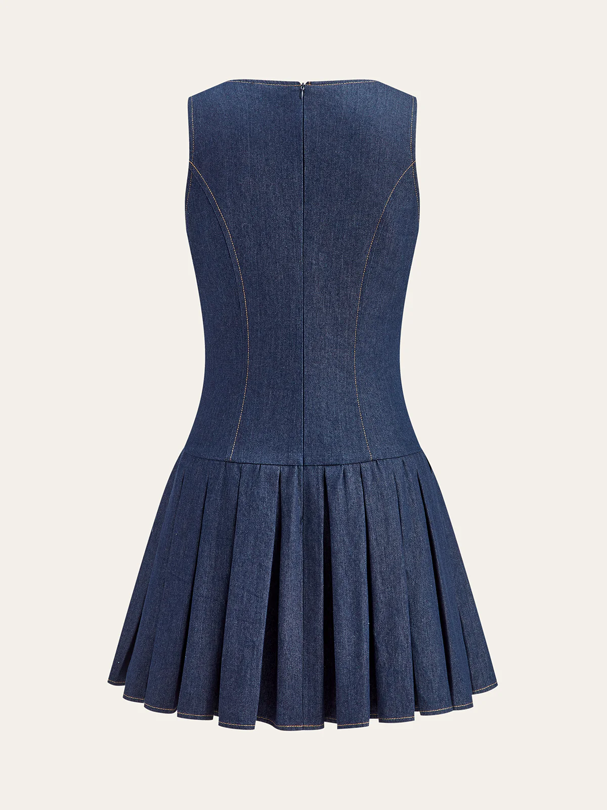 Metal Detail Denim Pleated Sleeveless Dress - Wholesalesil
