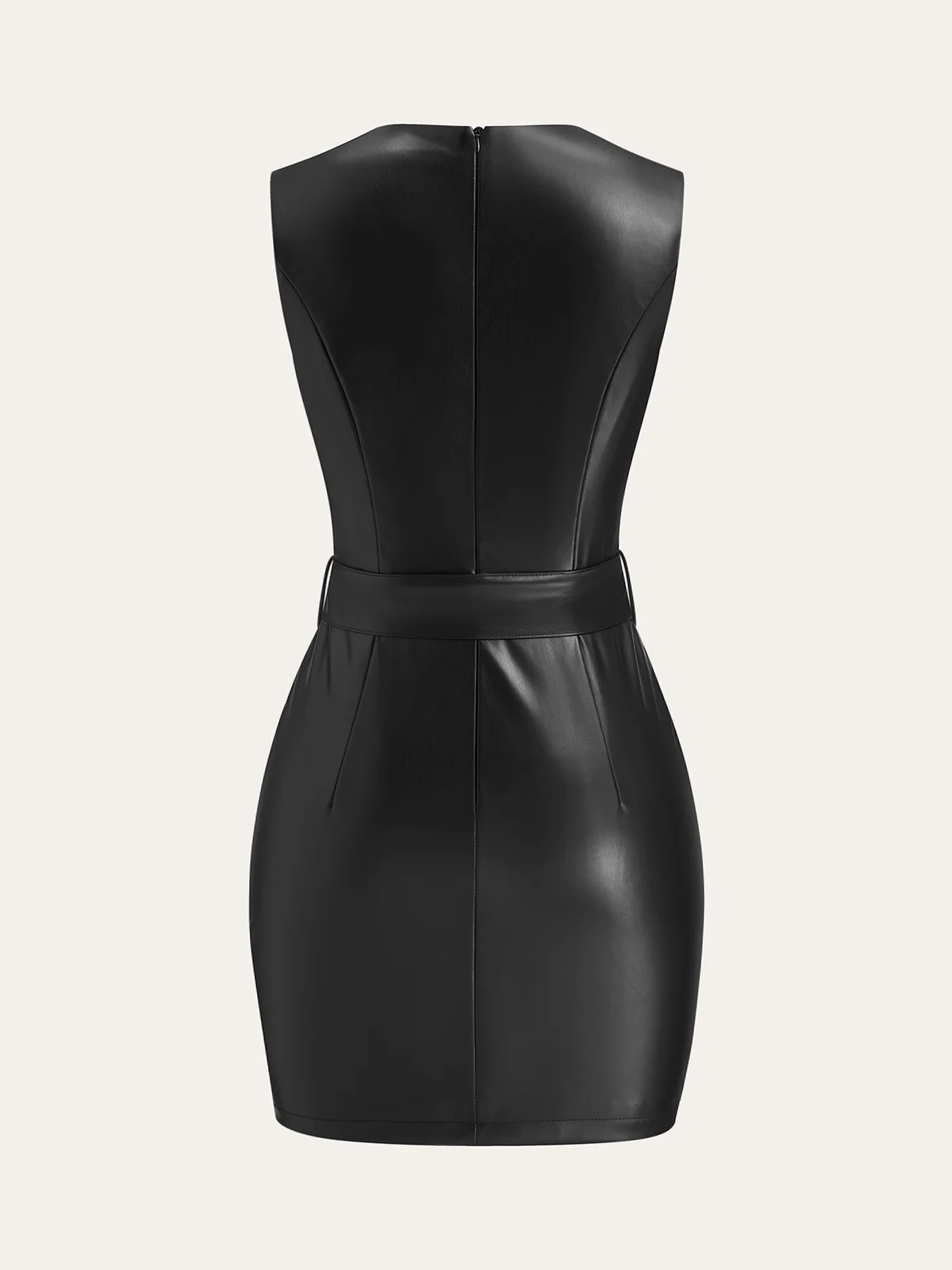 Faux Leather Sleeveless Dress with Belt - Wholesalesil