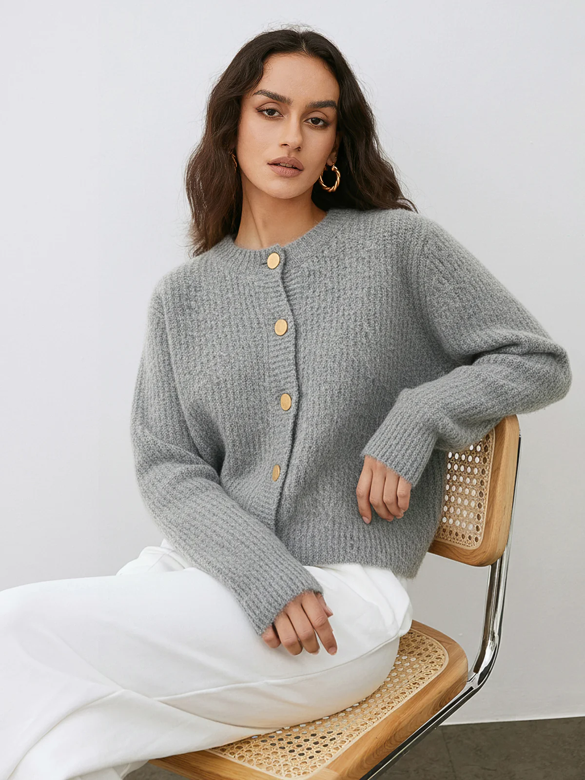 Metal Button Wool-Blend Sweater - Wholesalesil