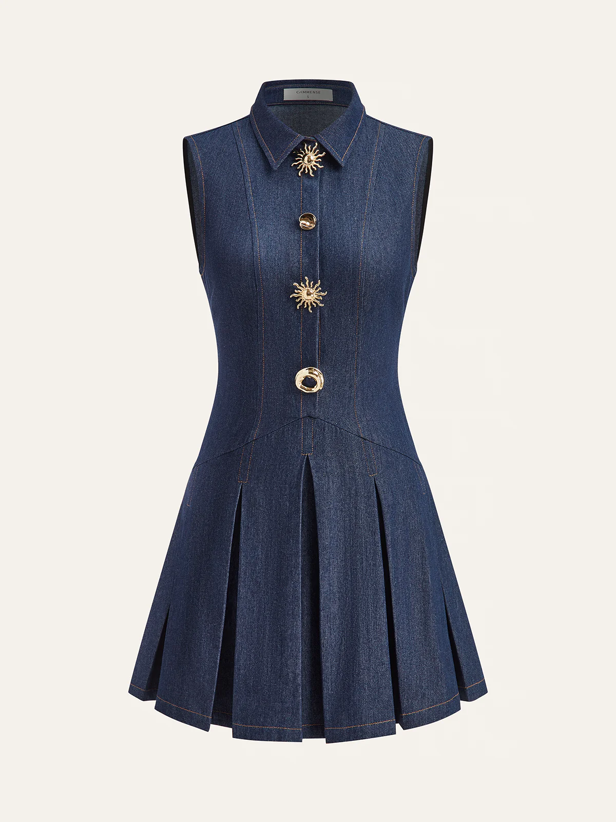Denim Sleeveless Pleated Shirt Dress - Wholesalesil