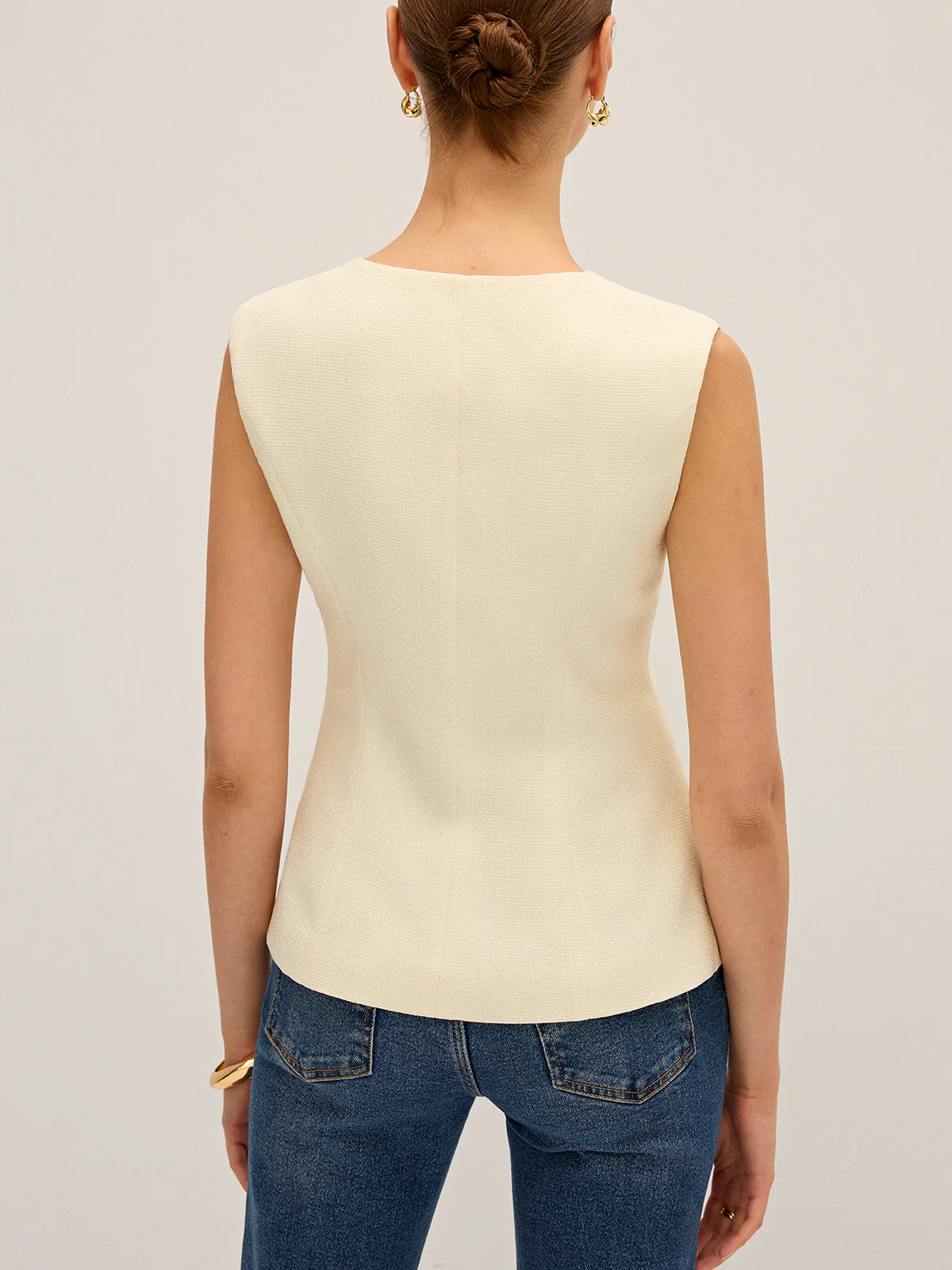 Metal Detail Sleeveless Vest - Wholesalesil