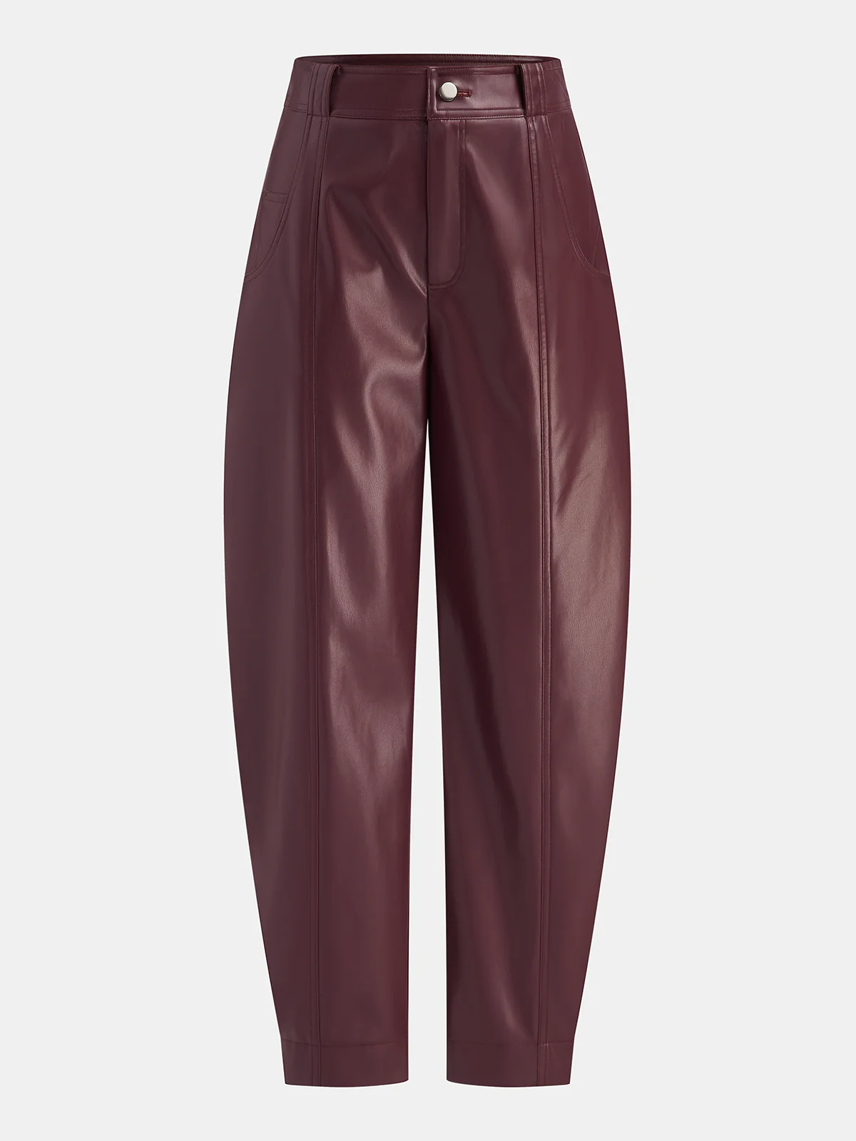 Mid-Waisted Faux Leather Curved-Leg Pants - Wholesalesil