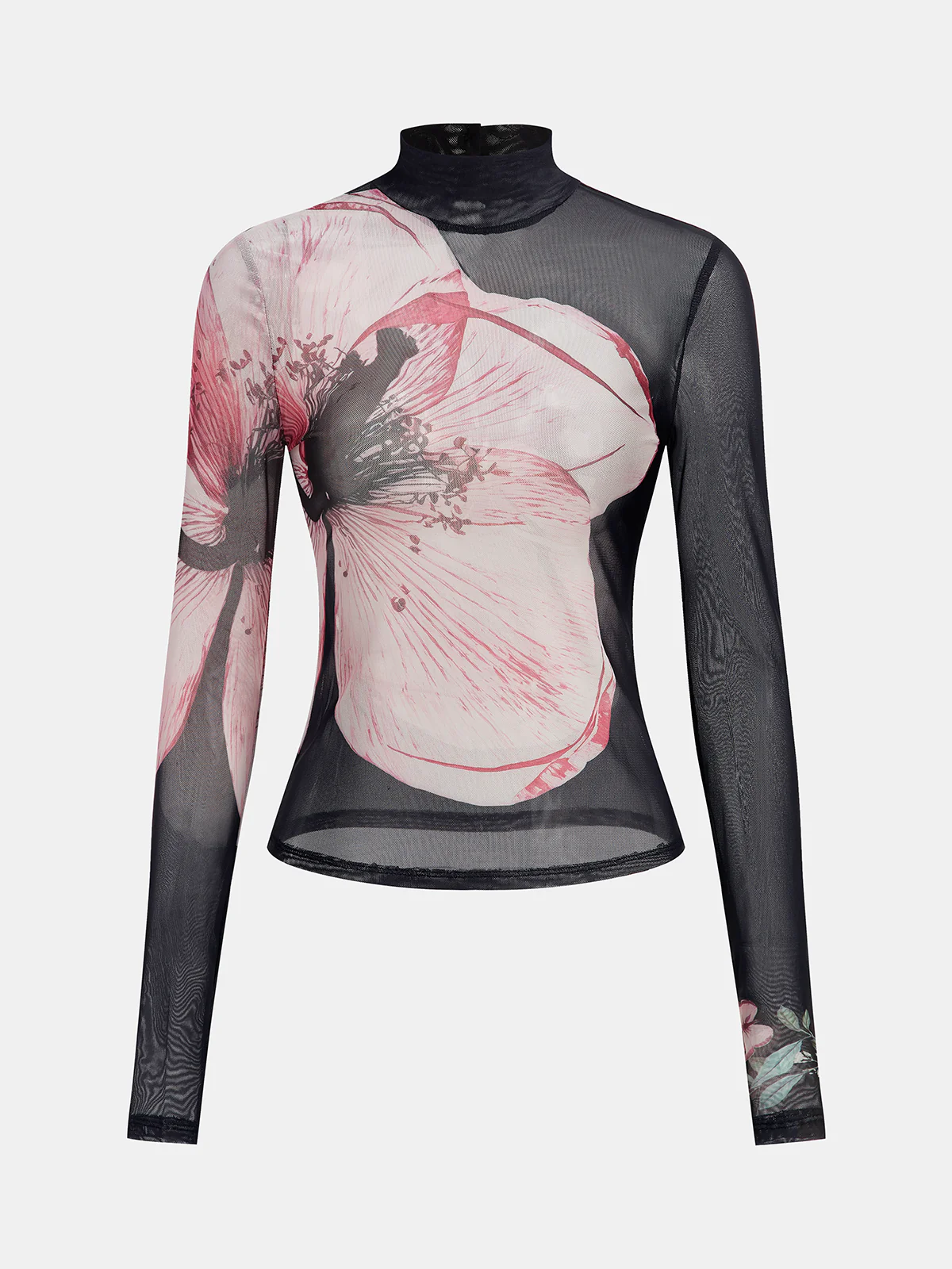 Sheer Mesh Mock Neck Floral Top - Wholesalesil