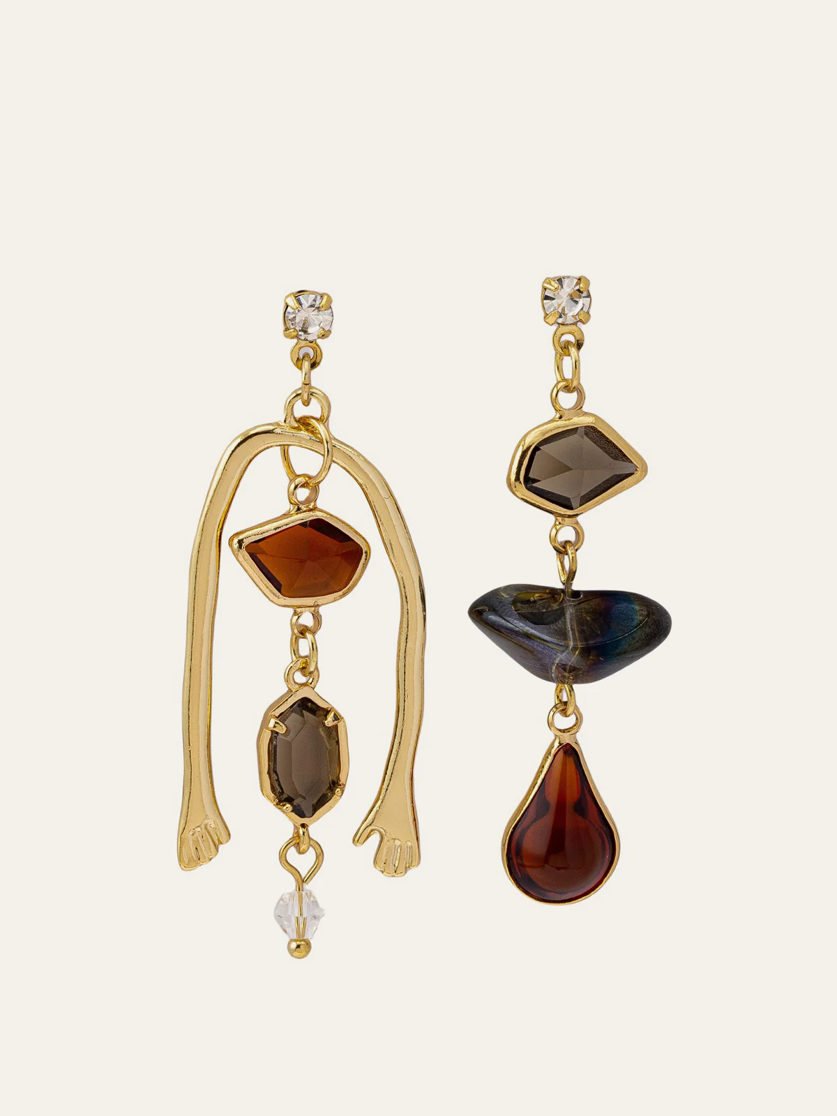 Asymmetrical Gemstone Drop Earrings With Hand Detail - Wholesalesil