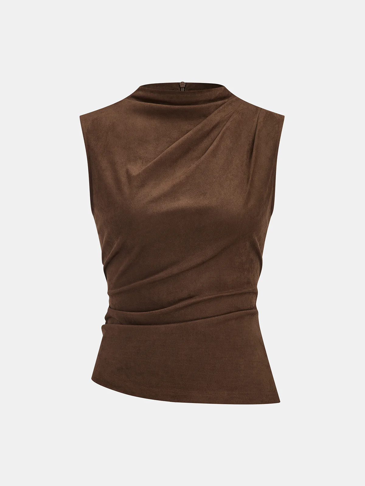 Suede Effect Ruched Sleeveless Vest - Wholesalesil