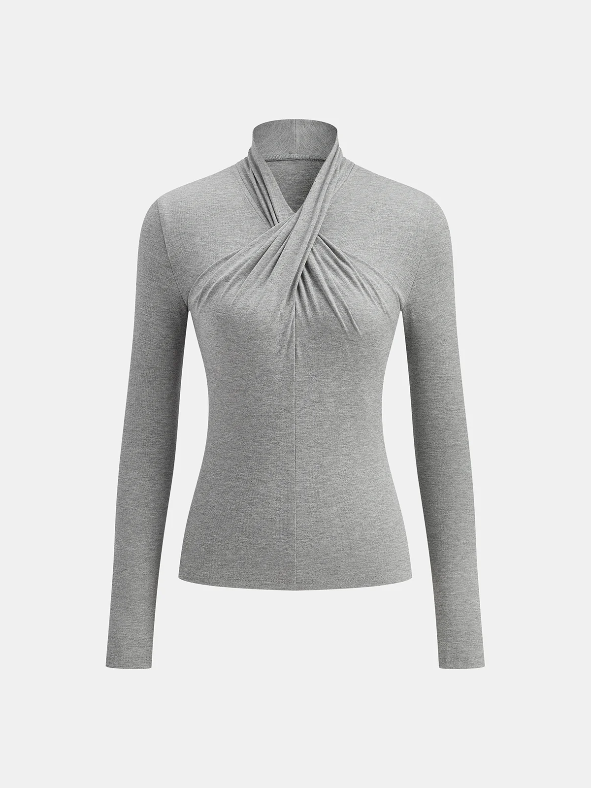 Cross Neck Long Sleeve Knit T-Shirt - Wholesalesil