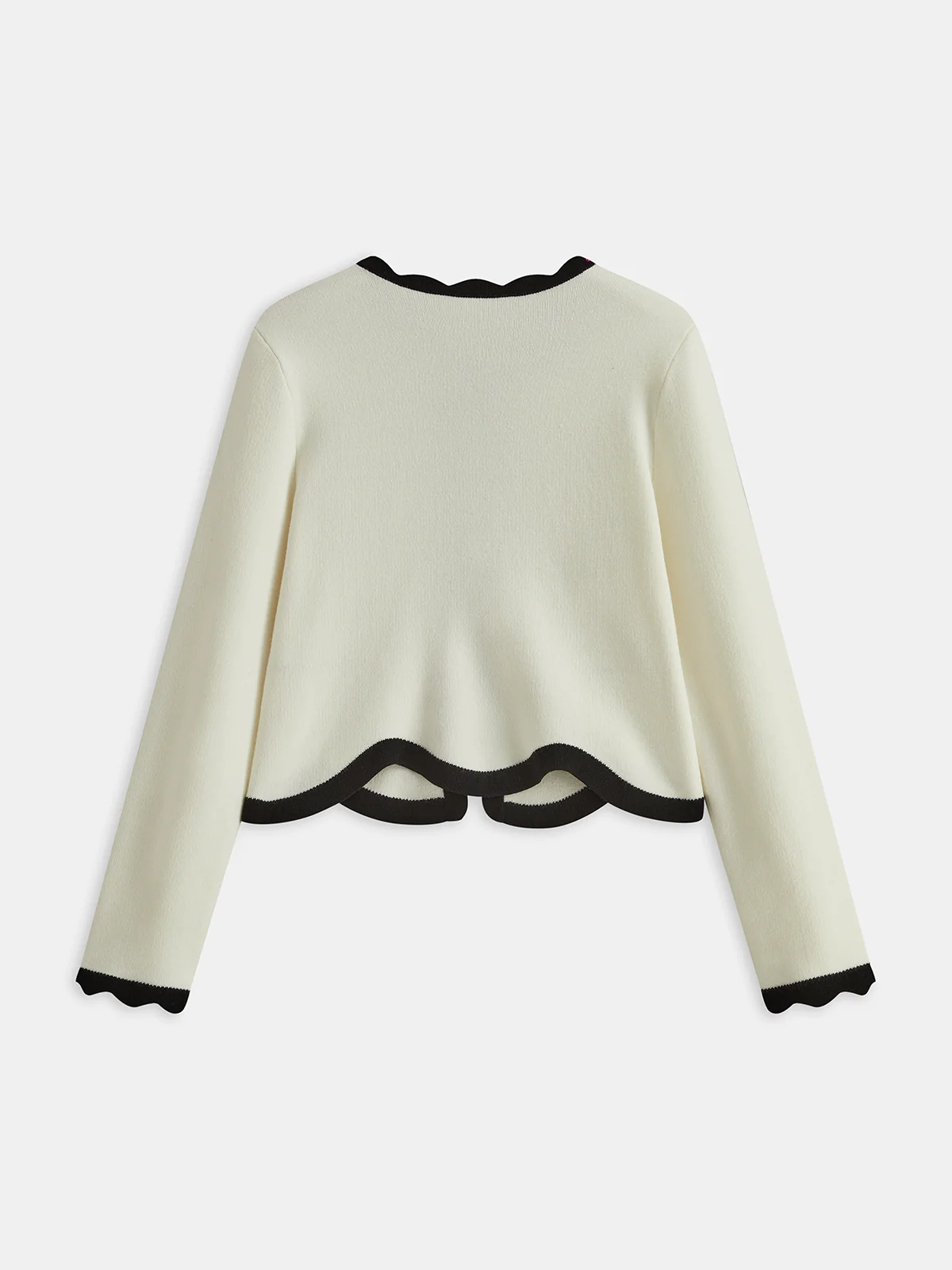 Contrast Scallop Trim Knit Cardigan - Wholesalesil