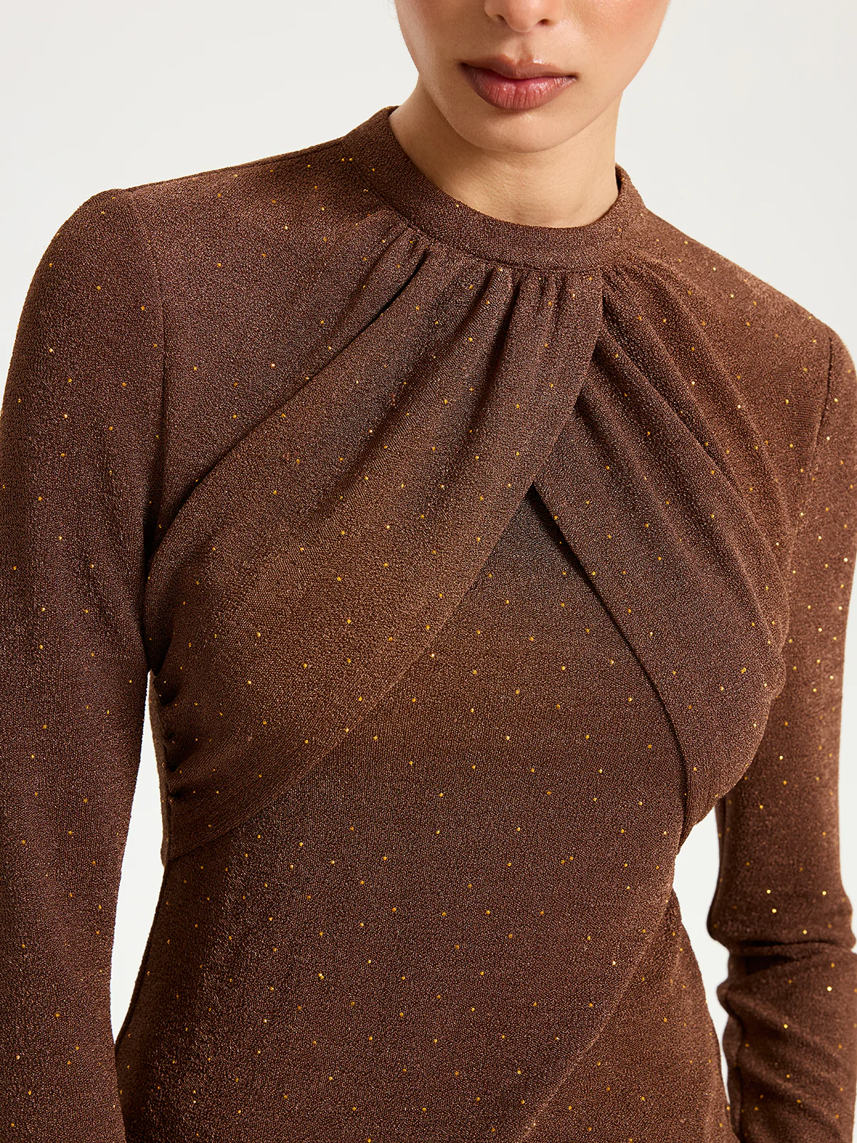 Draped Cross-Front Glitter Knit Top - Wholesalesil