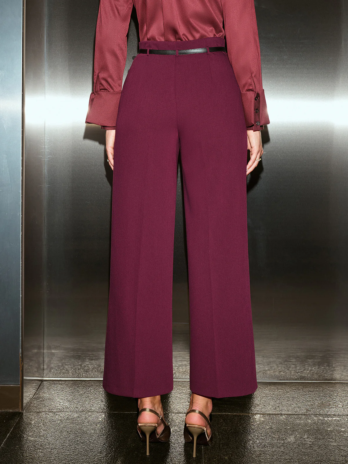 Belted Wide-Leg Cropped Pants - Wholesalesil