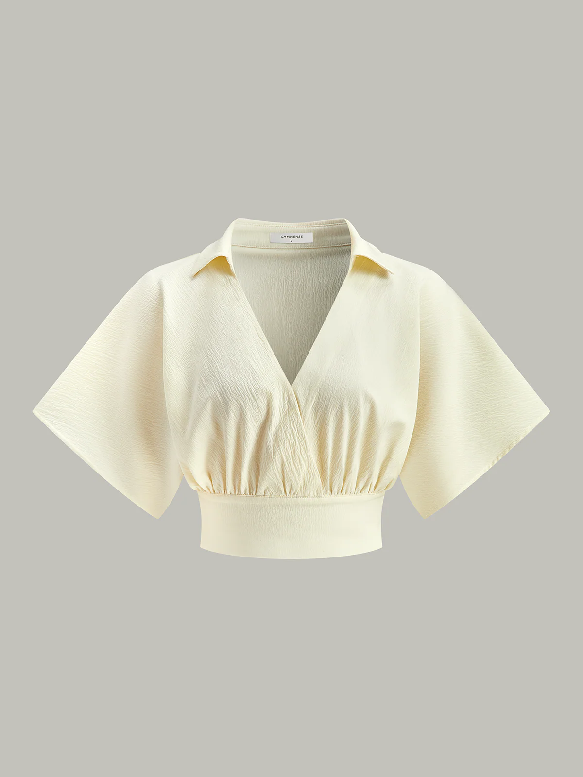 Ruched Short Sleeve Collared Top - Wholesalesil