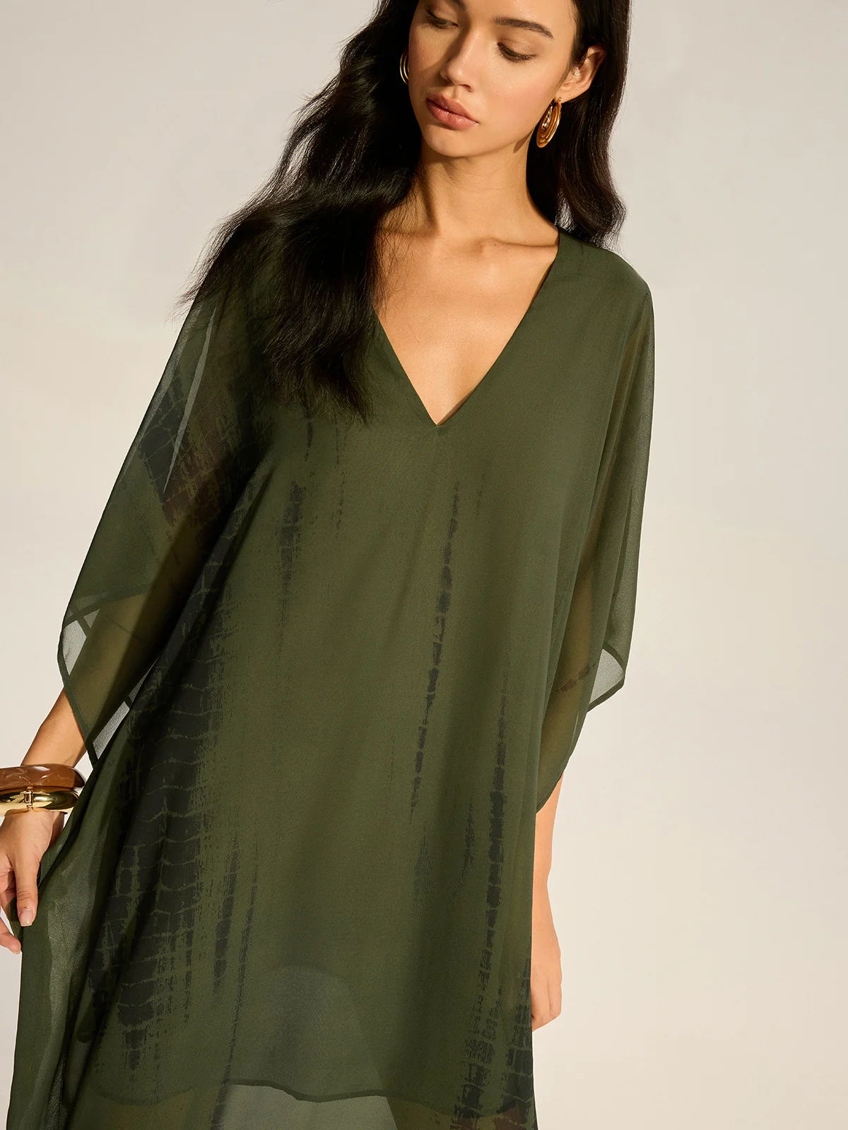 Sheer Chiffon V-Neck Maxi Dress - Wholesalesil