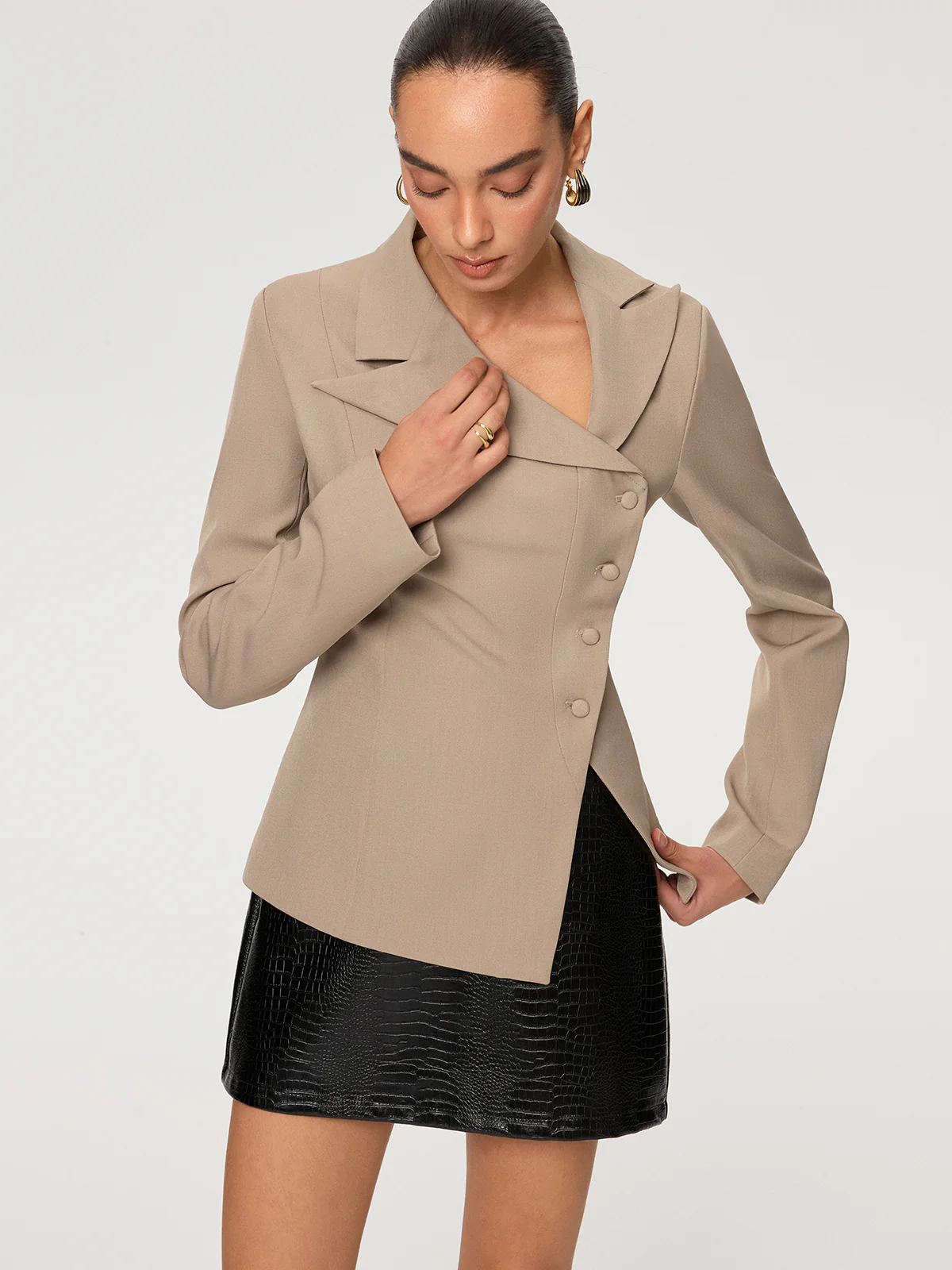 Asymmetric Button-Front Blazer - Wholesalesil