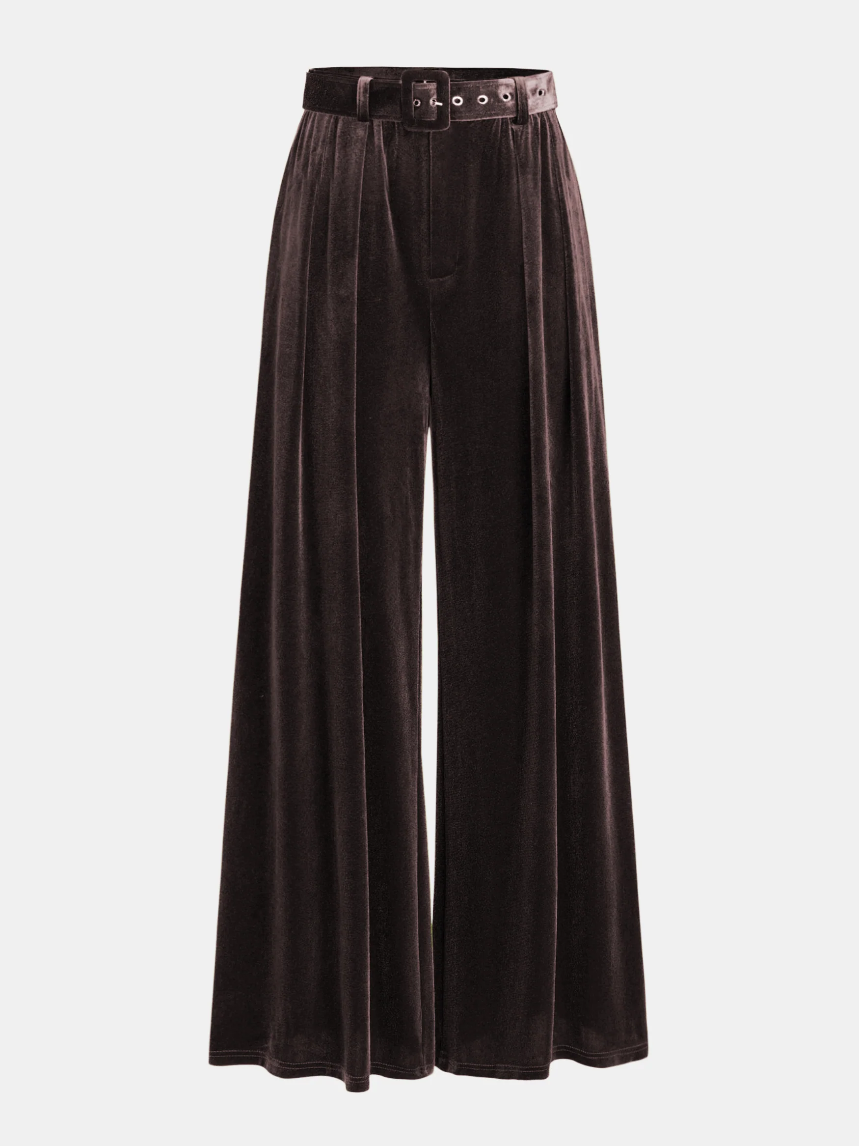 Belted Pleated Velvet Wide-Leg Pants - Wholesalesil