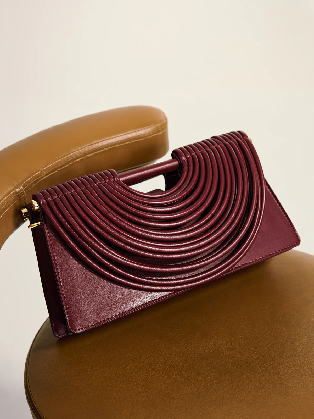 Curved Striped Handle PU Leather Bag - Wholesalesil